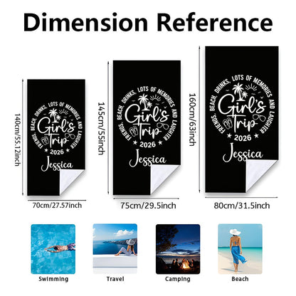 Personalized Girls Trip Beach Towel, Custom Name Vacation Towel, Funny Summer Travel Towel