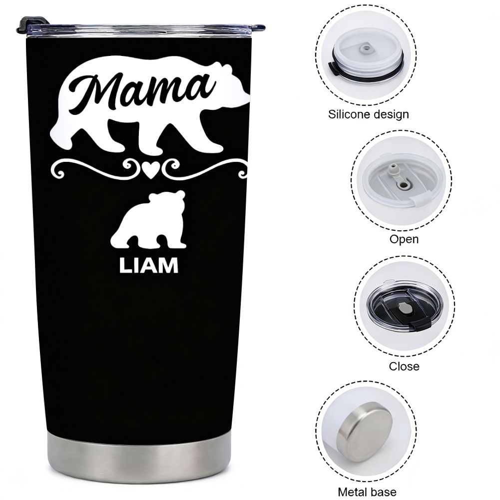 Personalized Mama Bear Tumbler with Kids Names, Custom Family Bear Mother's Day Gift - 20oz