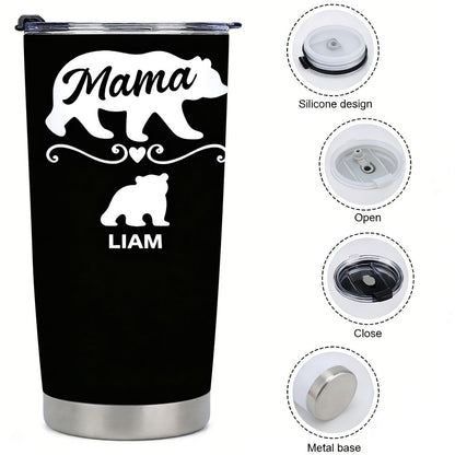 Personalized Mama Bear Tumbler with Kids Names, Custom Family Bear Mother's Day Gift - 20oz