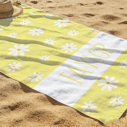 Personalized Daisy Beach Towel, Custom Name Summer Pool Towel, Pastel Floral Sand-Free Bath Towel