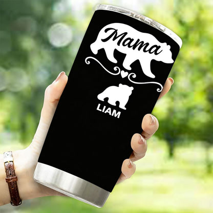 Personalized Mama Bear Tumbler with Kids Names, Custom Family Bear Mother's Day Gift - 20oz