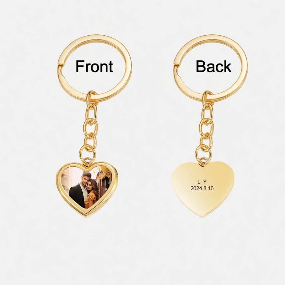 Personalized Thermochromic Heart Photo Keychain - Custom Picture Keychain for Couples, Stainless Steel Memorial Jewelry Gift for Anniversary, Birthday, Valentine's Day