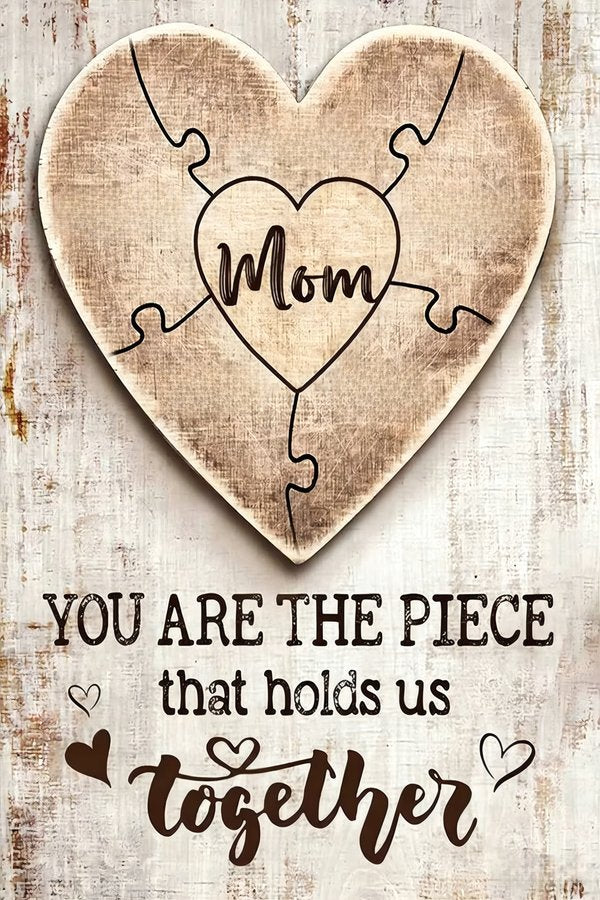 Personalized Mom Puzzle Heart Canvas – Custom Family Names Mother's Day Gift