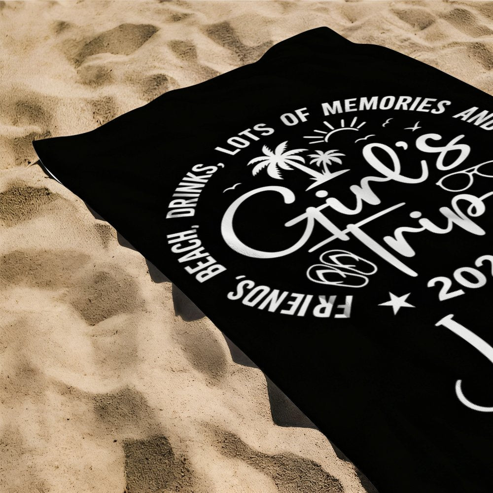 Personalized Girls Trip Beach Towel, Custom Name Vacation Towel, Funny Summer Travel Towel
