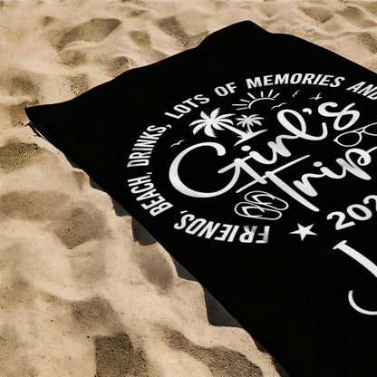 Personalized Girls Trip Beach Towel, Custom Name Vacation Towel, Funny Summer Travel Towel