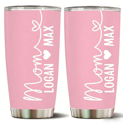 Personalized Mom Tumbler with Kids Names, Custom Pink Mother's Day Gift - 20oz