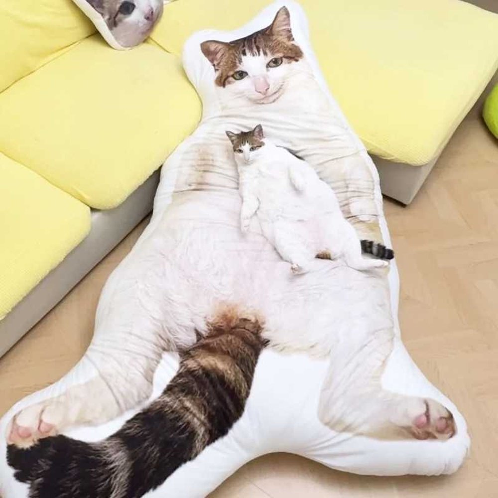 Custom Pet Body Pillow with White Border - Personalized Cat & Dog Shaped Plush Cushion, Funny Pet Lover Gift