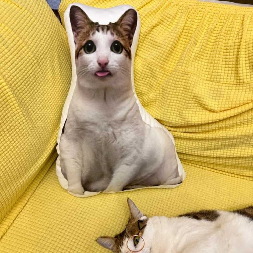 Custom Pet Body Pillow with White Border - Personalized Cat & Dog Shaped Plush Cushion, Funny Pet Lover Gift