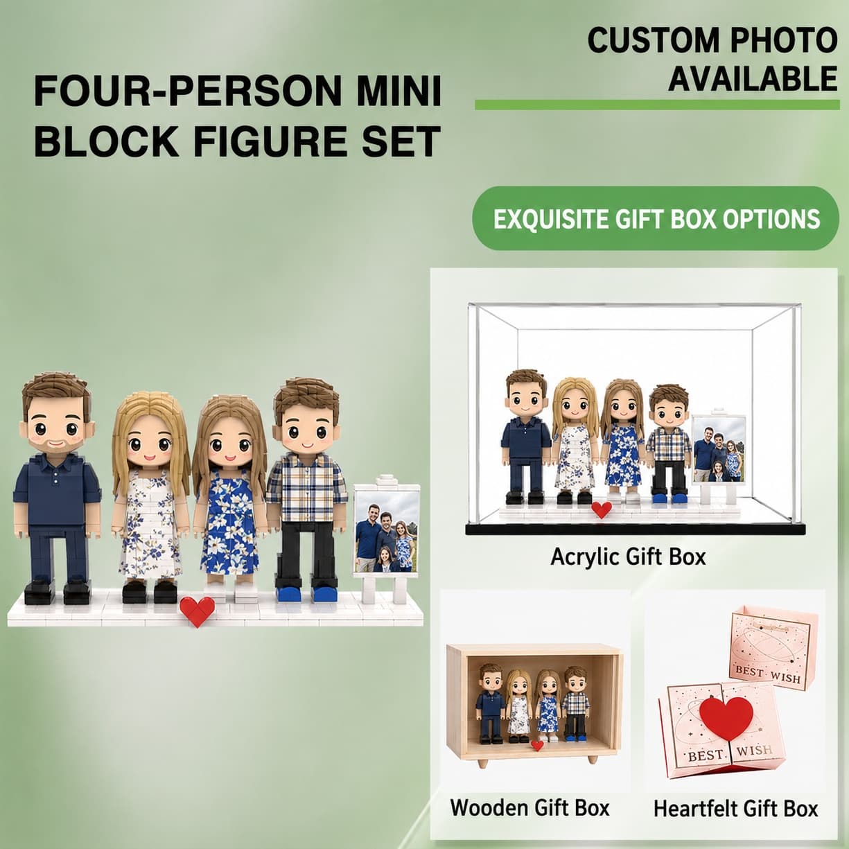 Custom Mini Brick Figure with Photo Frame, Personalized Building Block Doll Gift for Couples, Friends & Family