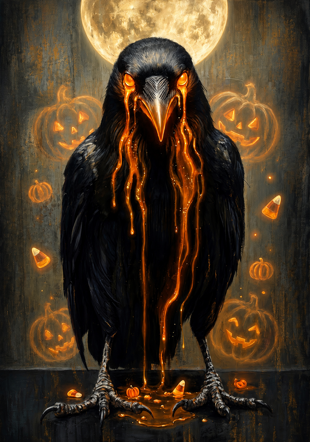 Ember-Eyed Harvest Raven Halloween canvas artwork preview