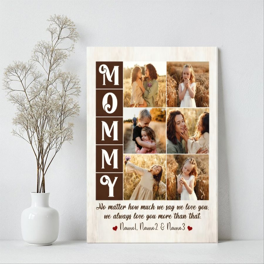 Custom MOMMY Photo Collage Canvas Print – Personalized Mother's Day Gift with Kids Photos