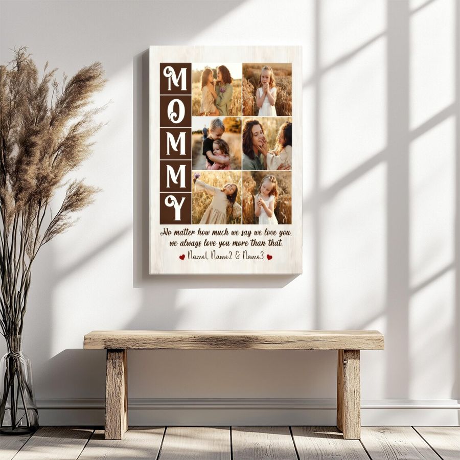 Custom MOMMY Photo Collage Canvas Print – Personalized Mother's Day Gift with Kids Photos