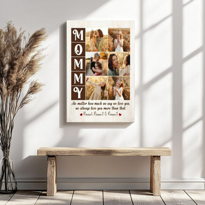 Custom MOMMY Photo Collage Canvas Print – Personalized Mother's Day Gift with Kids Photos