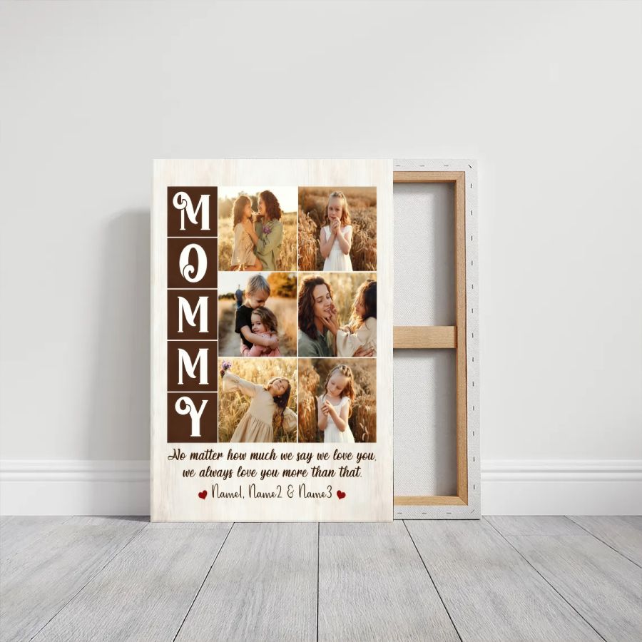 Custom MOMMY Photo Collage Canvas Print – Personalized Mother's Day Gift with Kids Photos