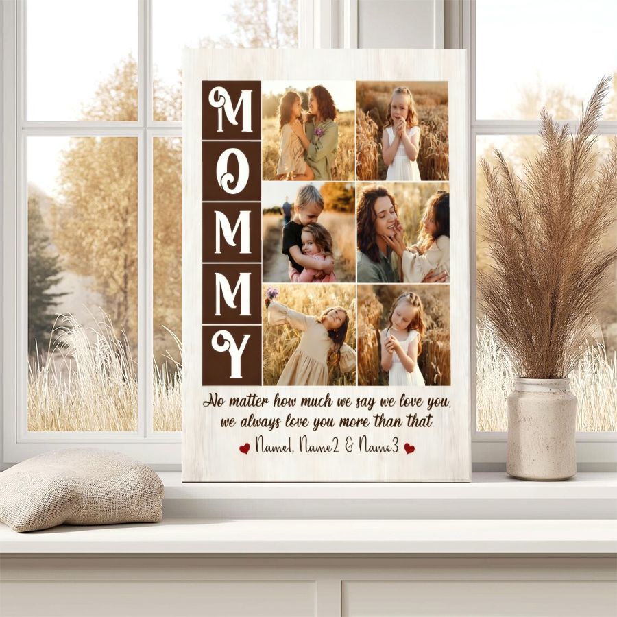 Custom MOMMY Photo Collage Canvas Print – Personalized Mother's Day Gift with Kids Photos