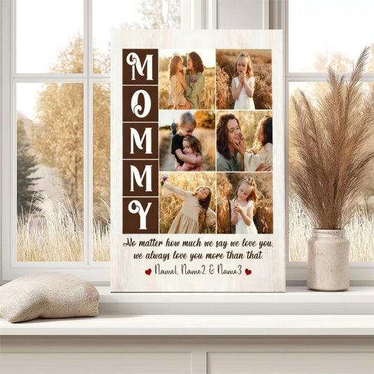 Custom MOMMY Photo Collage Canvas Print – Personalized Mother's Day Gift with Kids Photos