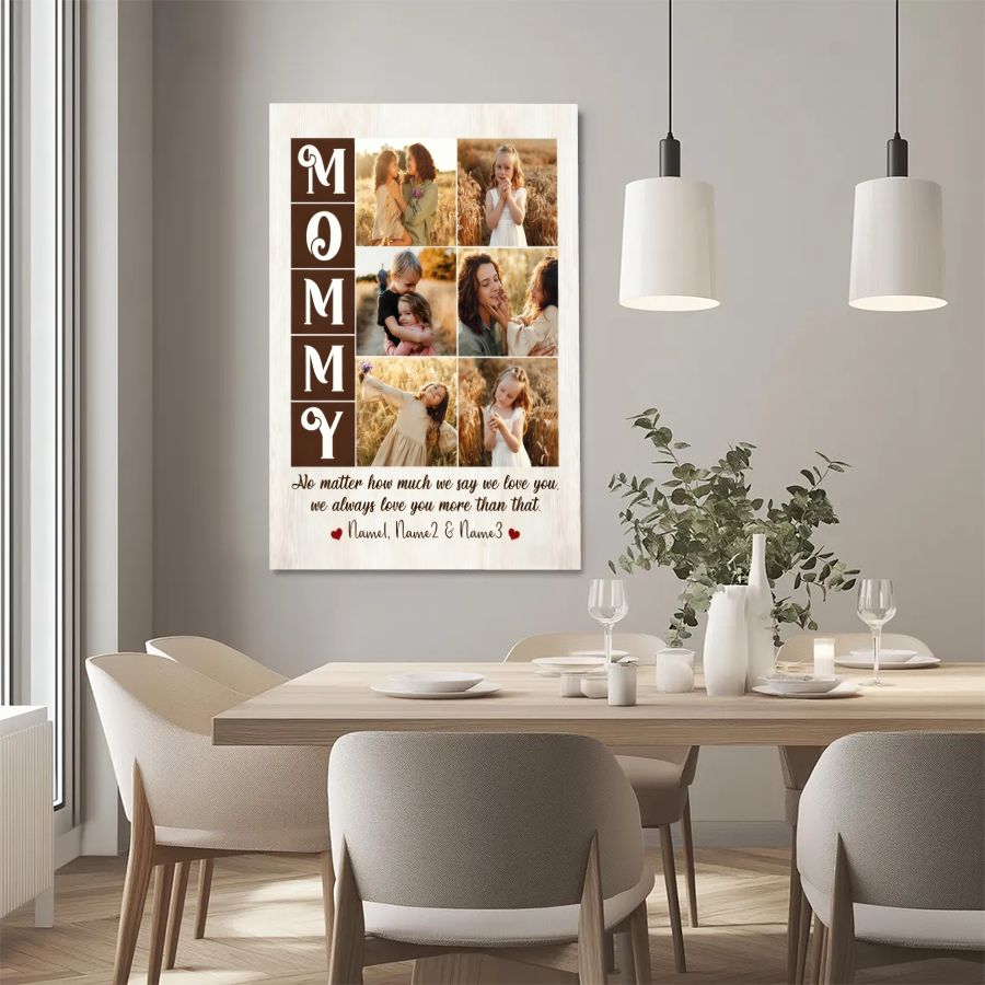 Custom MOMMY Photo Collage Canvas Print – Personalized Mother's Day Gift with Kids Photos