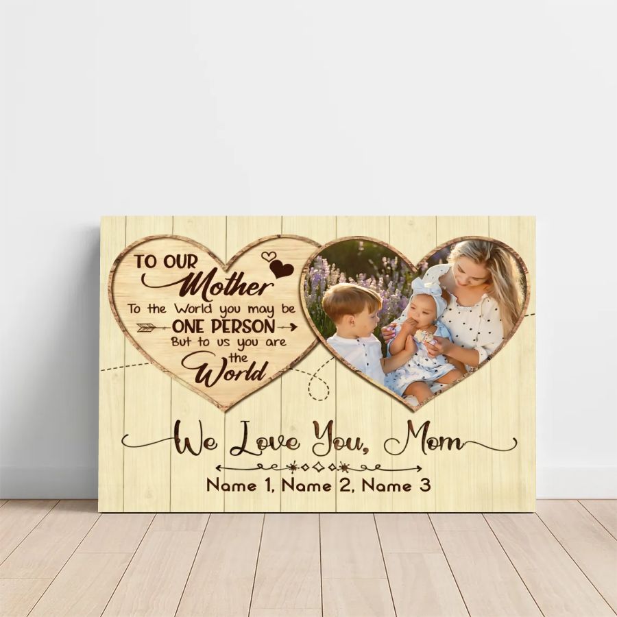 Personalized To Our Mom Heart Canvas – Custom Family Names Mother's Day Gift