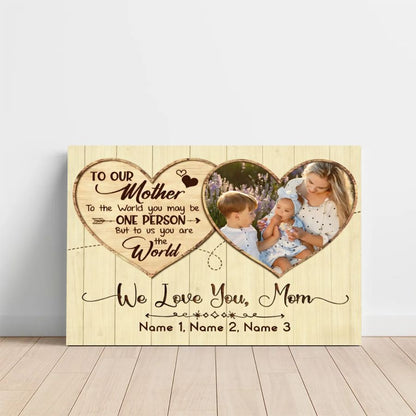 Personalized To Our Mom Heart Canvas – Custom Family Names Mother's Day Gift