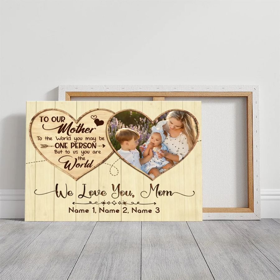 Personalized To Our Mom Heart Canvas – Custom Family Names Mother's Day Gift