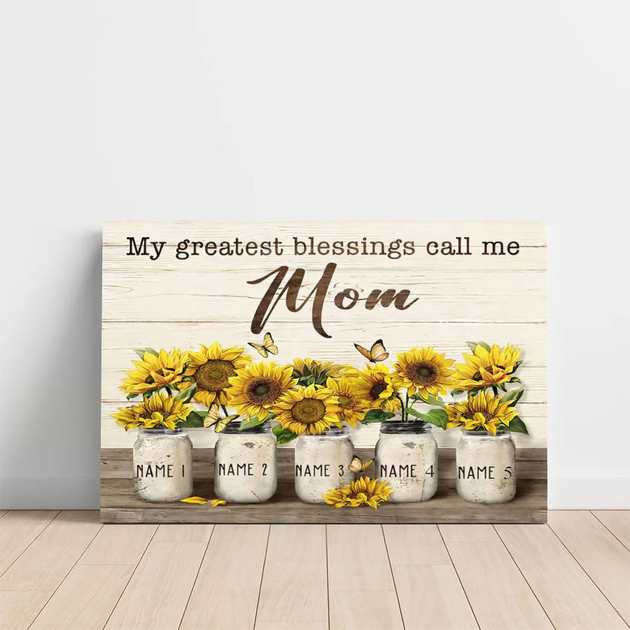 Personalized Sunflower Mom Canvas – Custom Kids Names Mother's Day Gift