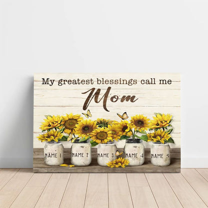 Personalized Sunflower Mom Canvas – Custom Kids Names Mother's Day Gift