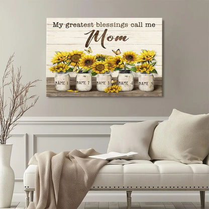 Personalized Sunflower Mom Canvas – Custom Kids Names Mother's Day Gift