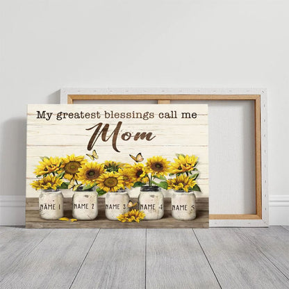 Personalized Sunflower Mom Canvas – Custom Kids Names Mother's Day Gift
