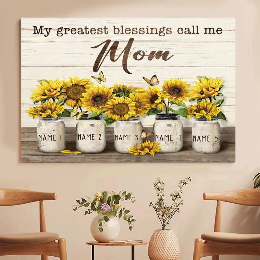 Personalized Sunflower Mom Canvas – Custom Kids Names Mother's Day Gift