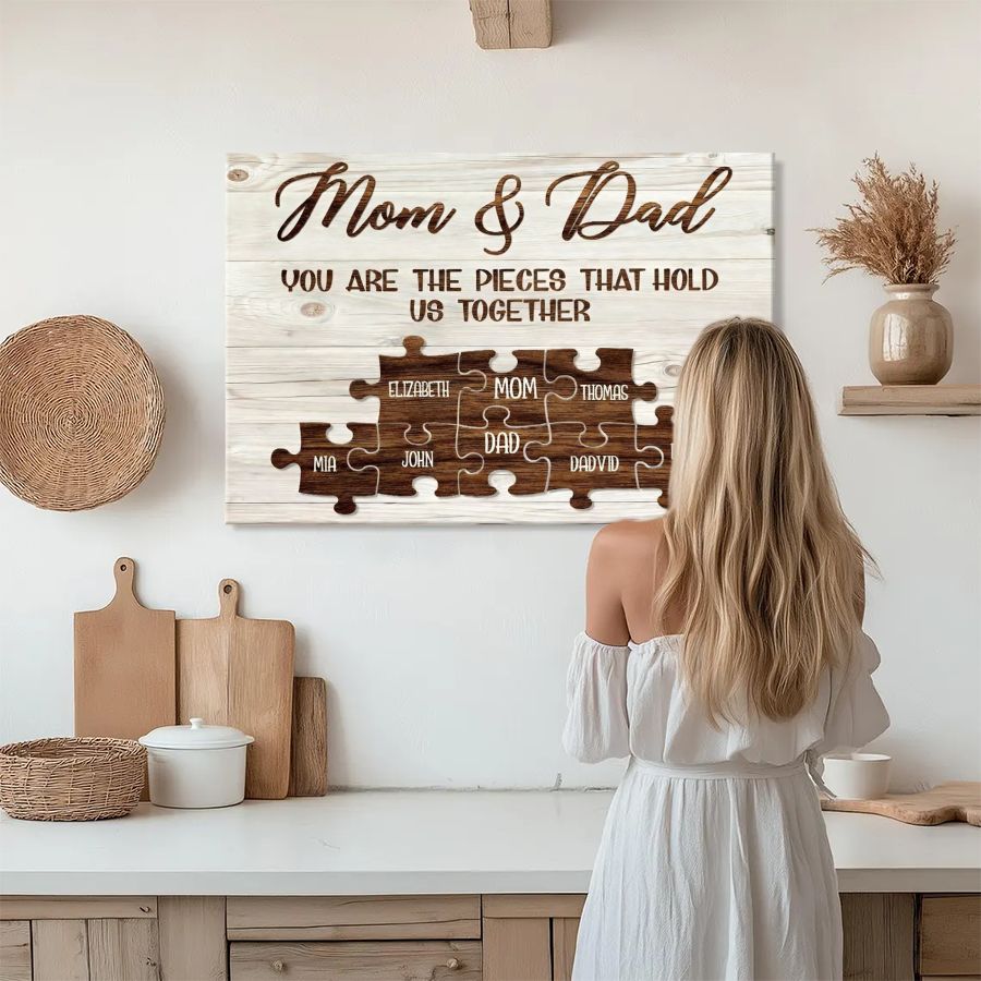 Personalized Mom & Dad Puzzle Canvas – Custom Family Names Wall Art Gift