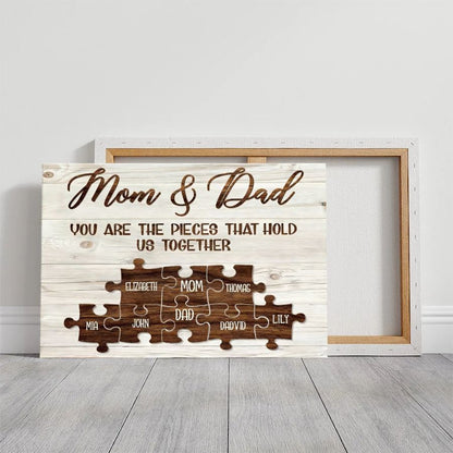 Personalized Mom & Dad Puzzle Canvas – Custom Family Names Wall Art Gift
