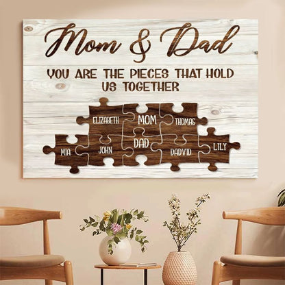 Personalized Mom & Dad Puzzle Canvas – Custom Family Names Wall Art Gift