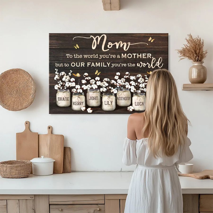 Personalized Mom Cotton Jar Canvas – Custom Kids Names Mother's Day Gift
