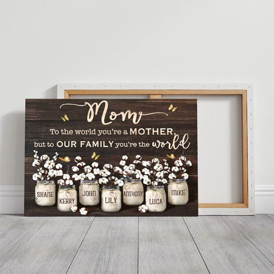 Personalized Mom Cotton Jar Canvas – Custom Kids Names Mother's Day Gift