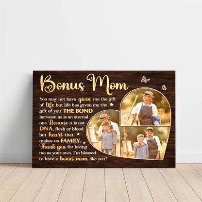 Bonus Mom Personalized Canvas – Custom Photo Collage Gift for Stepmom, Mother's Day Gift from Son or Daughter