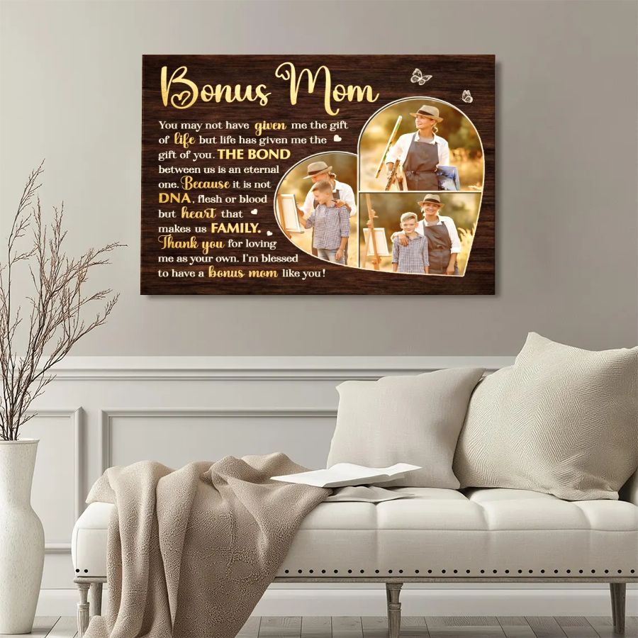 Bonus Mom Personalized Canvas – Custom Photo Collage Gift for Stepmom, Mother's Day Gift from Son or Daughter