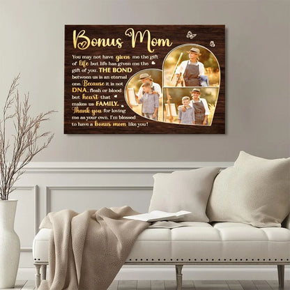 Bonus Mom Personalized Canvas – Custom Photo Collage Gift for Stepmom, Mother's Day Gift from Son or Daughter