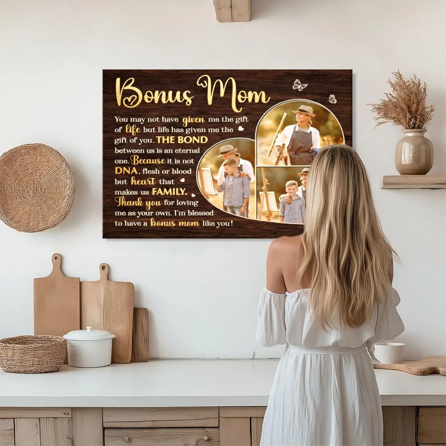 Bonus Mom Personalized Canvas – Custom Photo Collage Gift for Stepmom, Mother's Day Gift from Son or Daughter