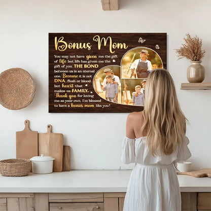 Bonus Mom Personalized Canvas – Custom Photo Collage Gift for Stepmom, Mother's Day Gift from Son or Daughter