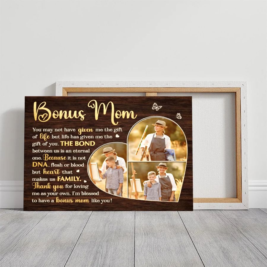 Bonus Mom Personalized Canvas – Custom Photo Collage Gift for Stepmom, Mother's Day Gift from Son or Daughter