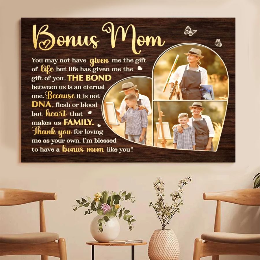 Bonus Mom Personalized Canvas – Custom Photo Collage Gift for Stepmom, Mother's Day Gift from Son or Daughter