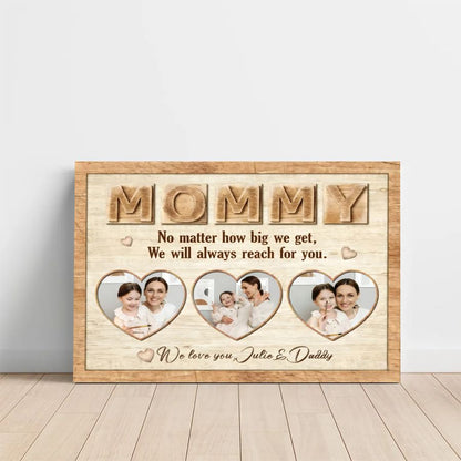 Mommy Personalized Photo Canvas – Custom Heart Collage Mother's Day Gift from Kids