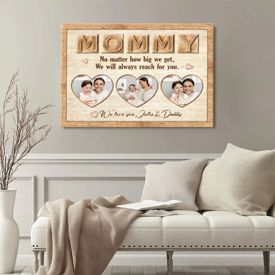 Mommy Personalized Photo Canvas – Custom Heart Collage Mother's Day Gift from Kids