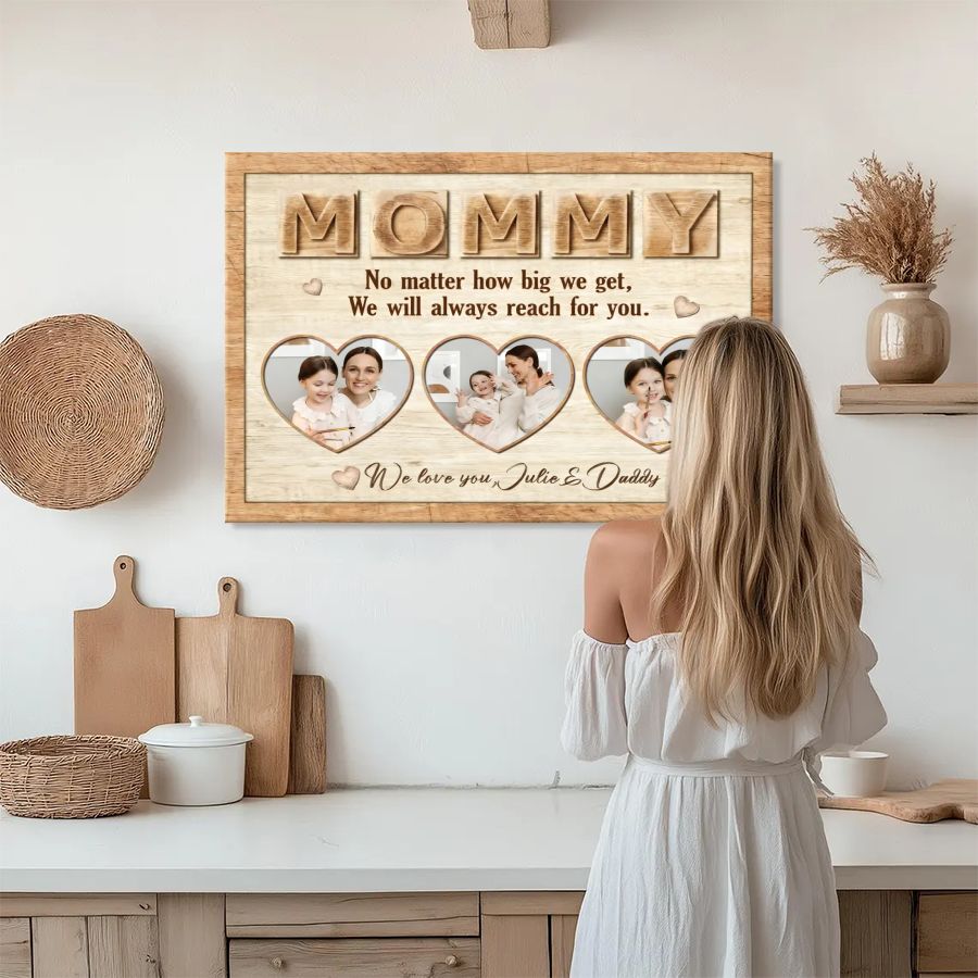 Mommy Personalized Photo Canvas – Custom Heart Collage Mother's Day Gift from Kids