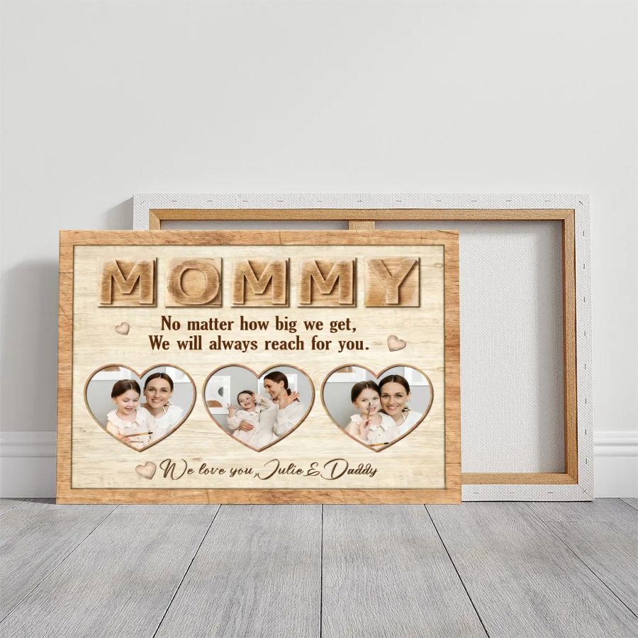 Mommy Personalized Photo Canvas – Custom Heart Collage Mother's Day Gift from Kids