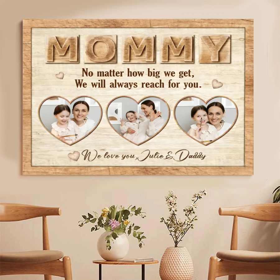Mommy Personalized Photo Canvas – Custom Heart Collage Mother's Day Gift from Kids