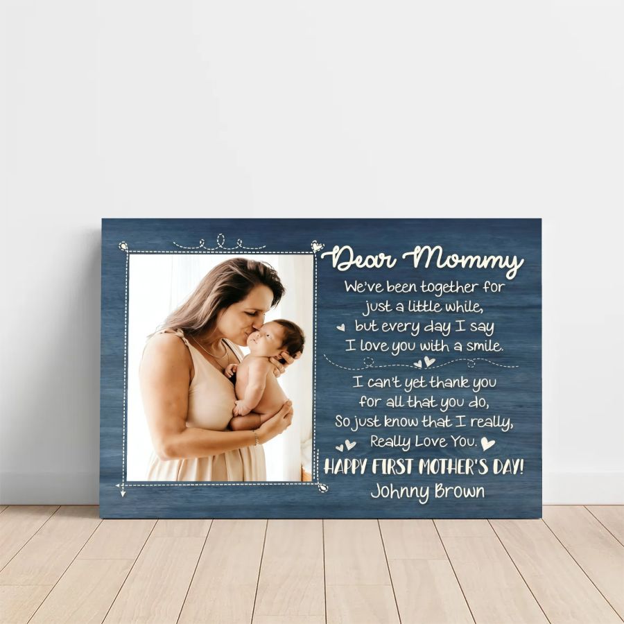 First Mother's Day Personalized Canvas – Dear Mommy Custom Photo Gift from Baby