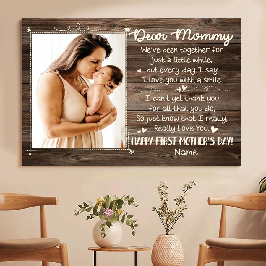 Rustic First Mother's Day Personalized Canvas – Dear Mommy Custom Photo Gift
