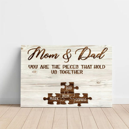 Mom & Dad Personalized Puzzle Canvas – Custom Family Names Wall Art Gift