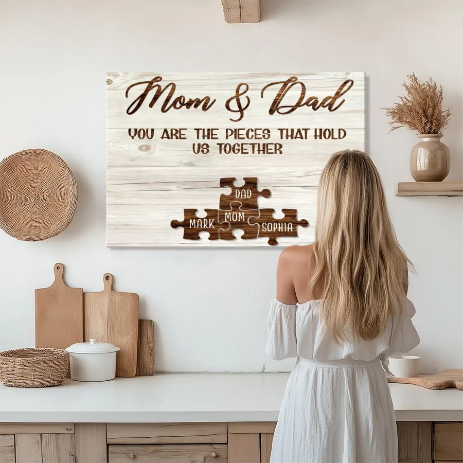 Mom & Dad Personalized Puzzle Canvas – Custom Family Names Wall Art Gift